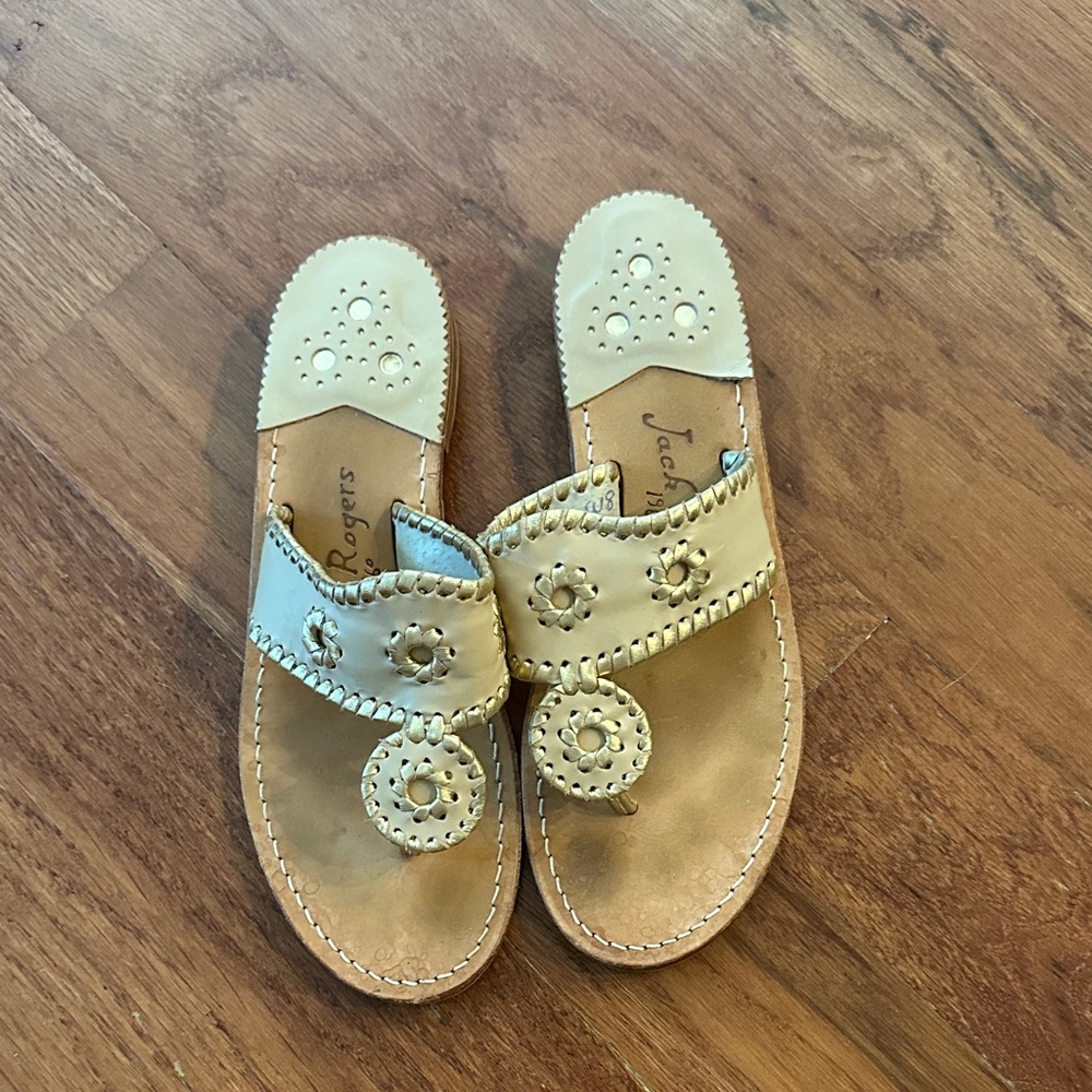 Jack Rogers Women's Cream and Gold Sandals size 8